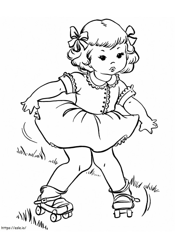 Fetiță pe patine cu rotile de colorat