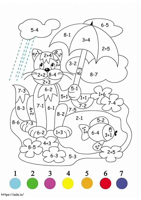 Matemática de gatos e peixes para colorir
