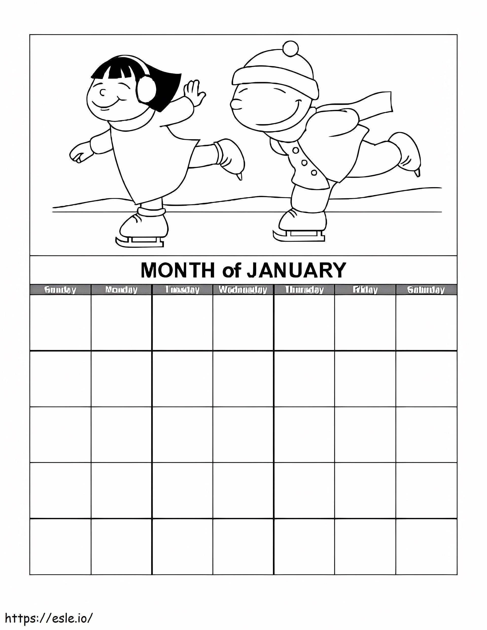 Coloriage Calendrier du mois de janvier à imprimer dessin