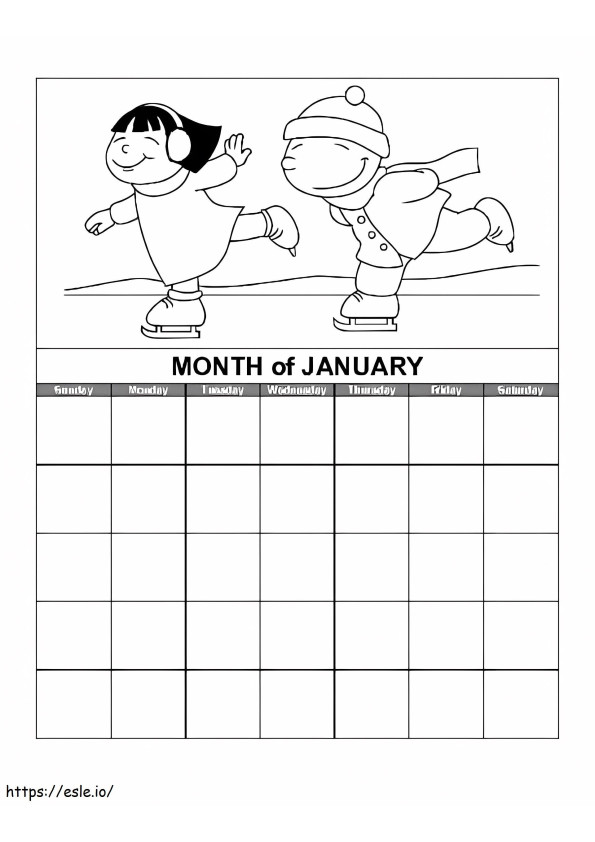 Maand Januari Kalender kleurplaat