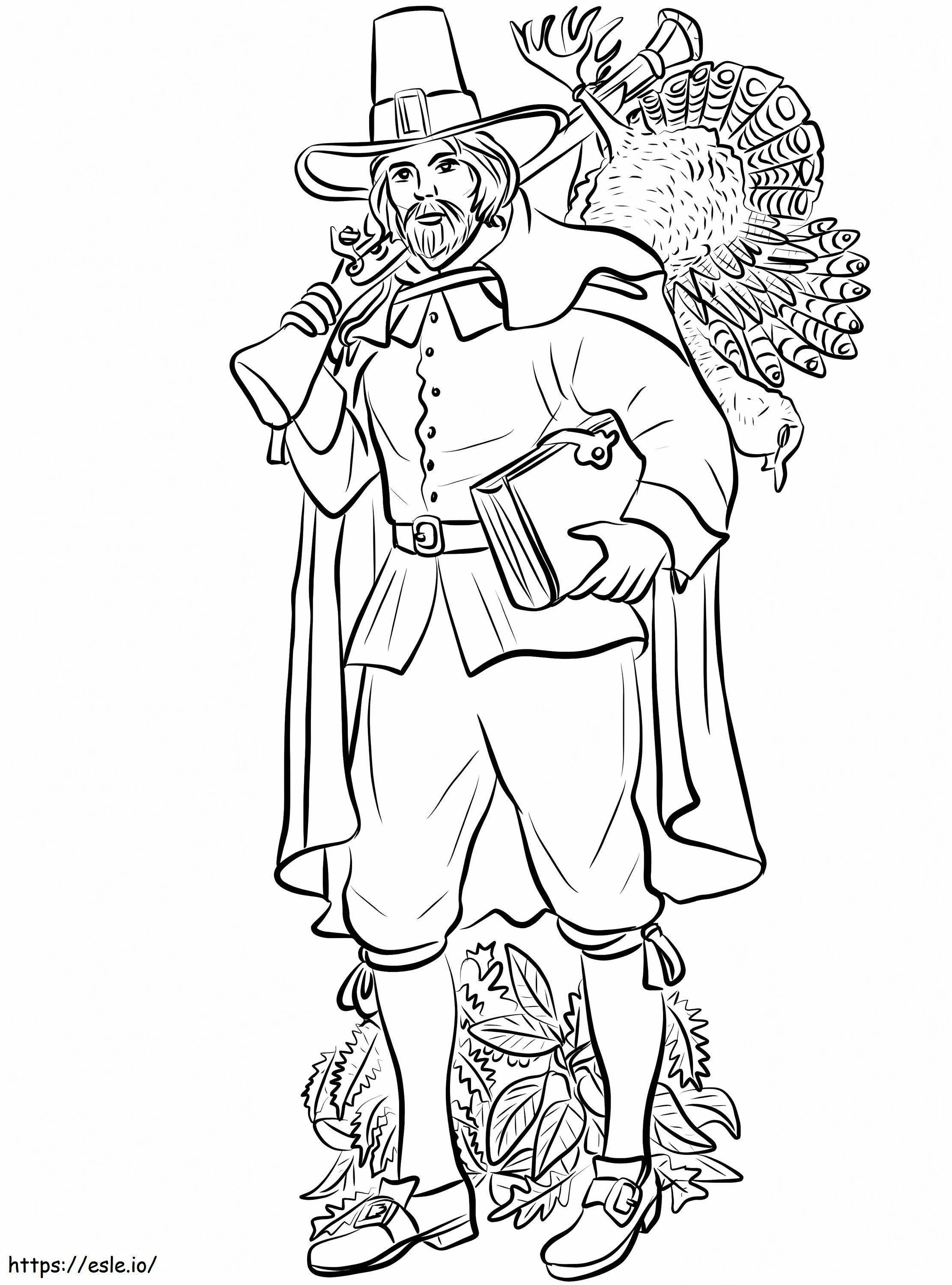 Pilgrim With Turkey coloring page