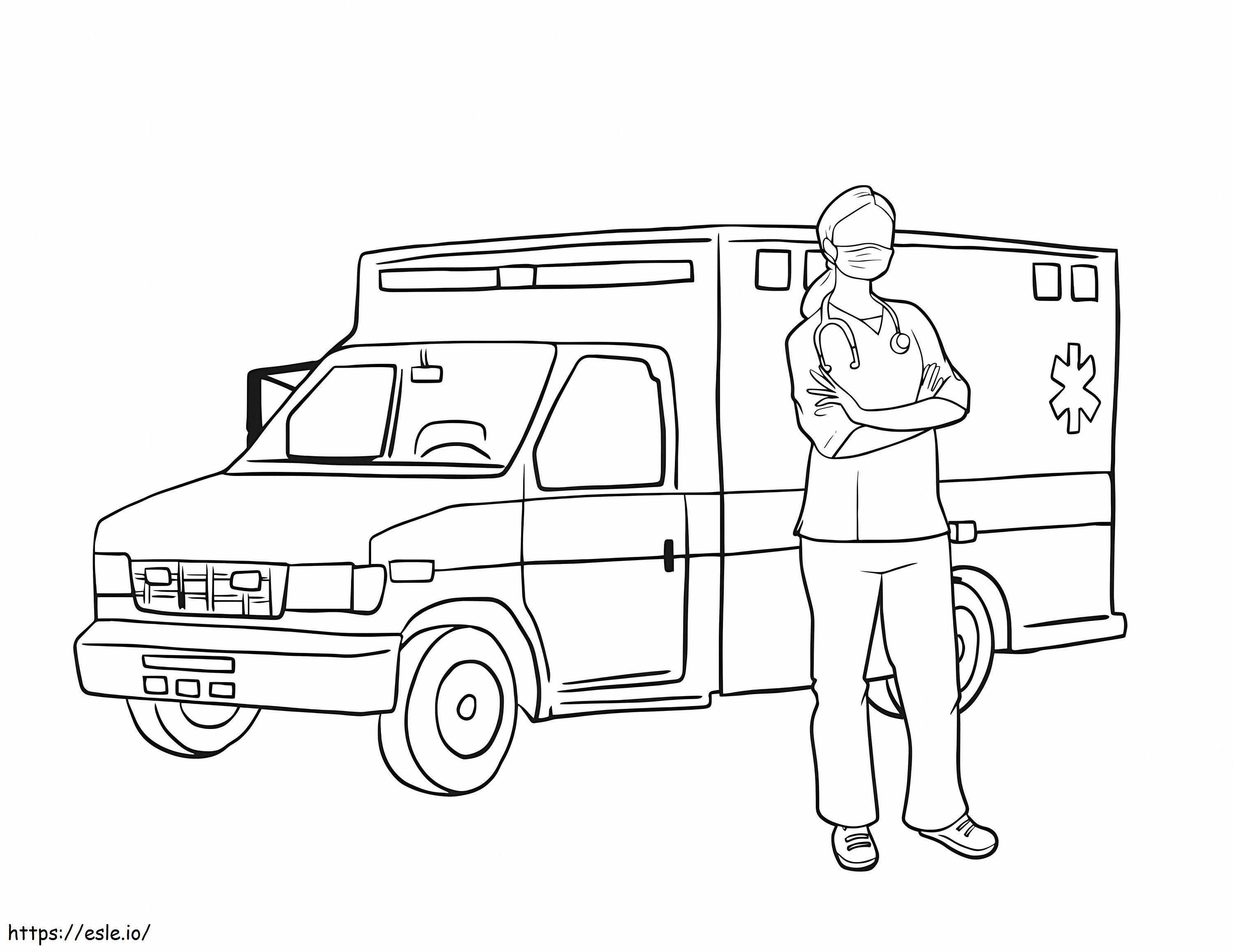 Enfermera de ambulancia conduciendo para colorear
