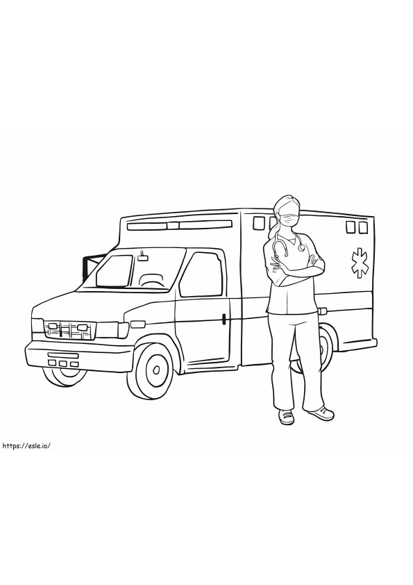 Ambulance Nurse Driving coloring page
