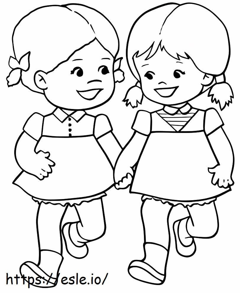 Duas garotas andando para colorir