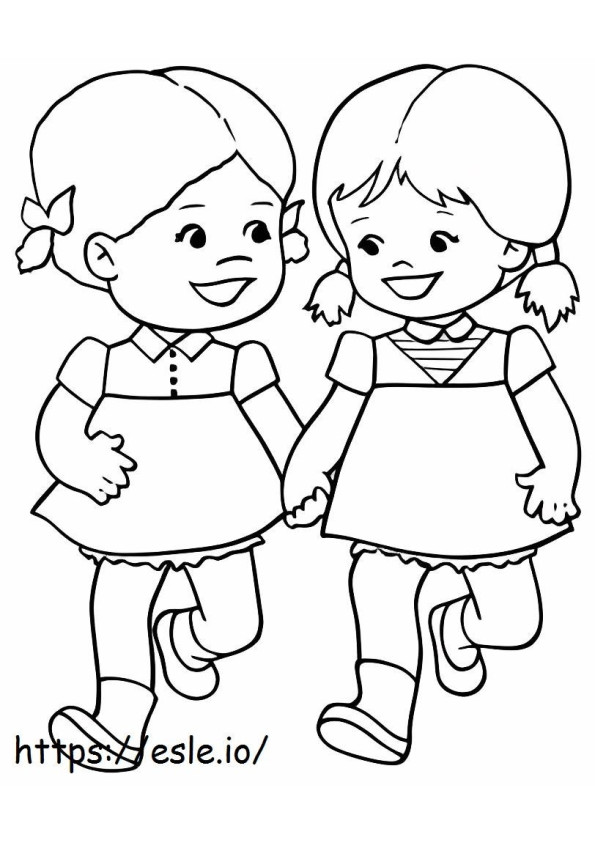 Twee wandelende meisjes kleurplaat
