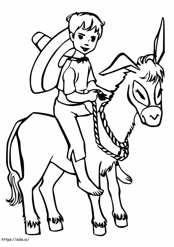 Coloriage Petite fille, équitation, mule à imprimer dessin
