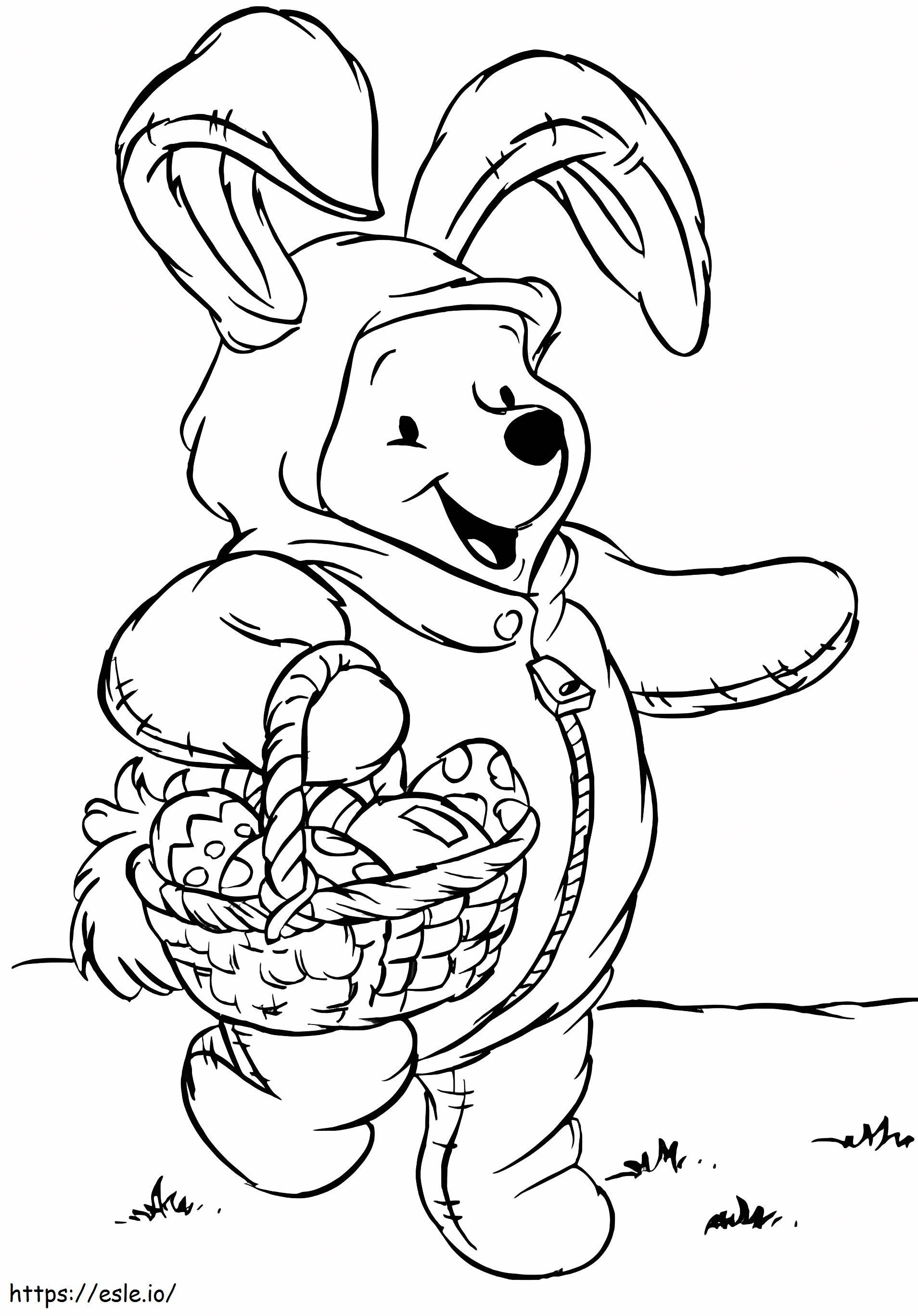 Oso Pooh sosteniendo una canasta de huevos de Pascua para colorear