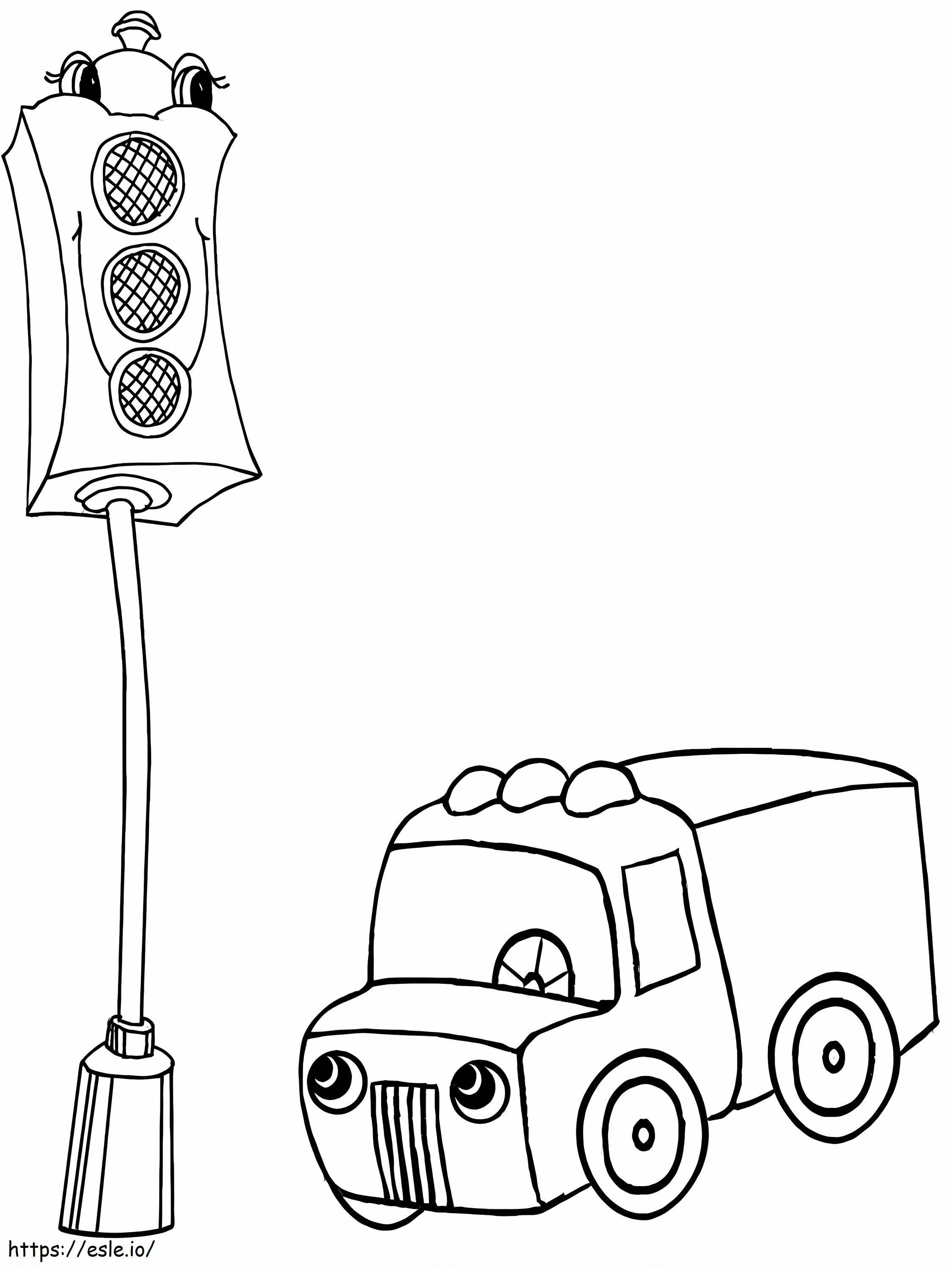 Cute Car And Traffic Light coloring page