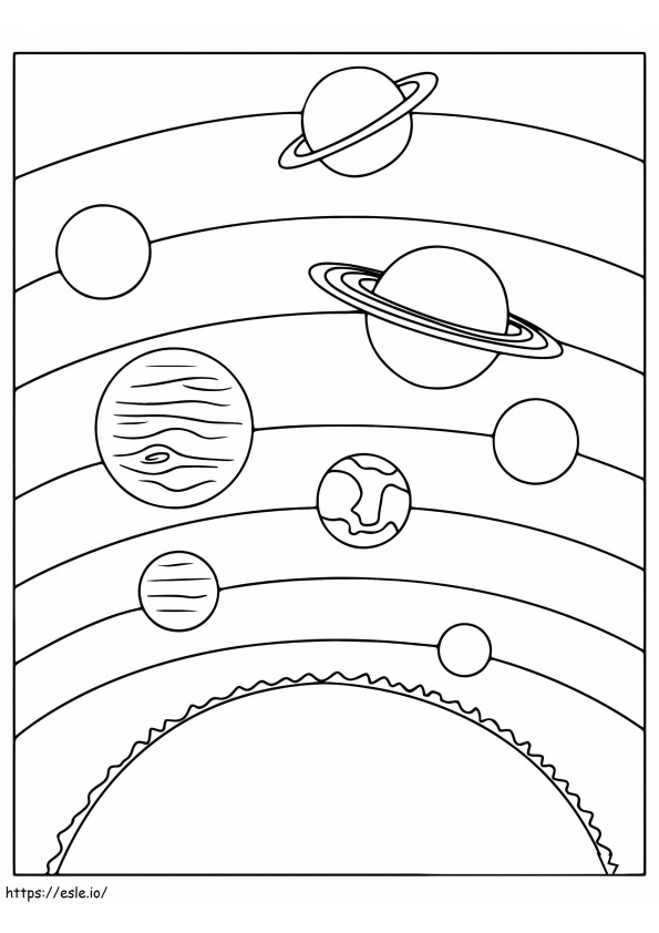 Eenvoudig zonnestelsel kleurplaat