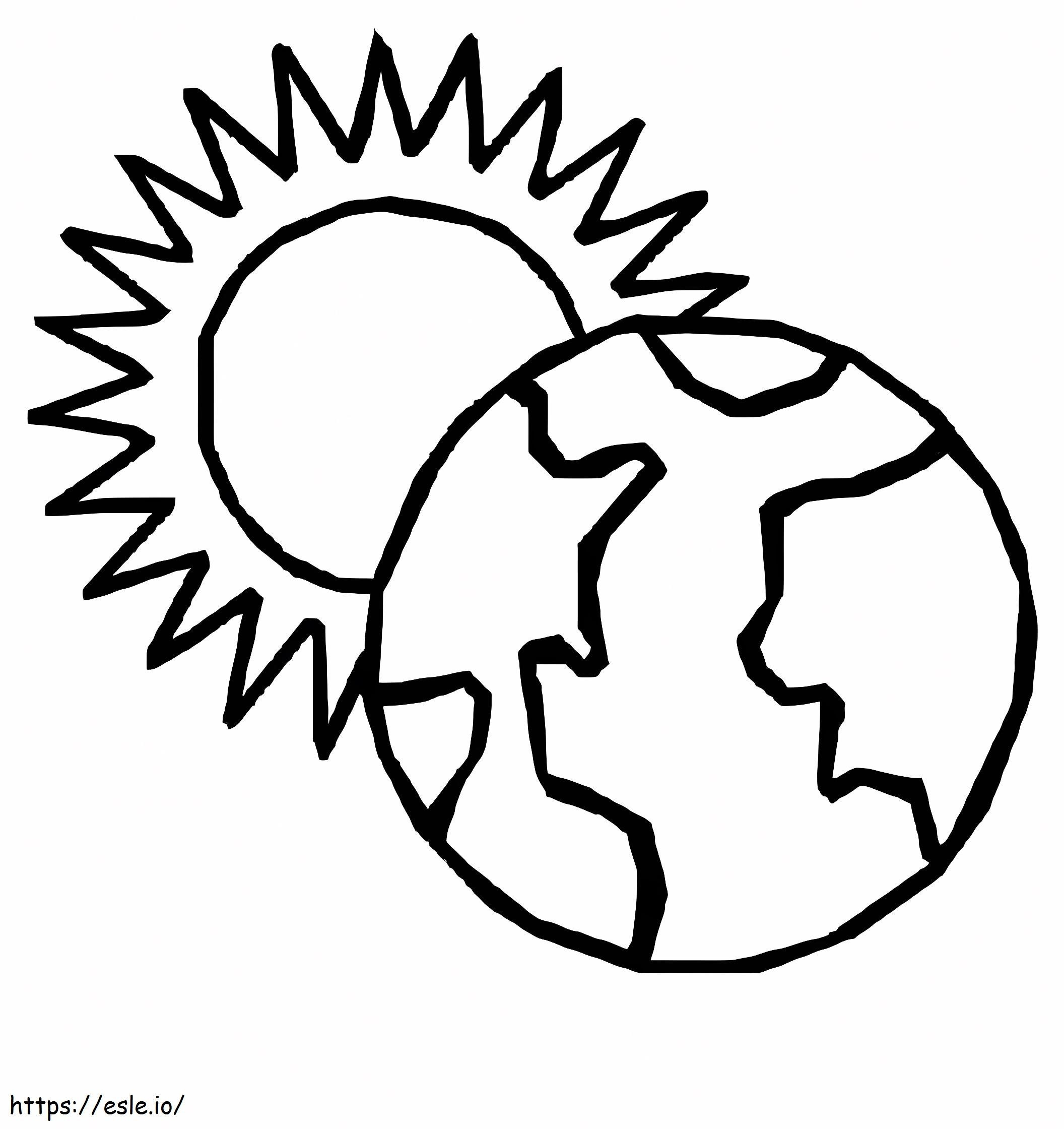 Het tekenen van de aarde en de zon kleurplaat kleurplaat