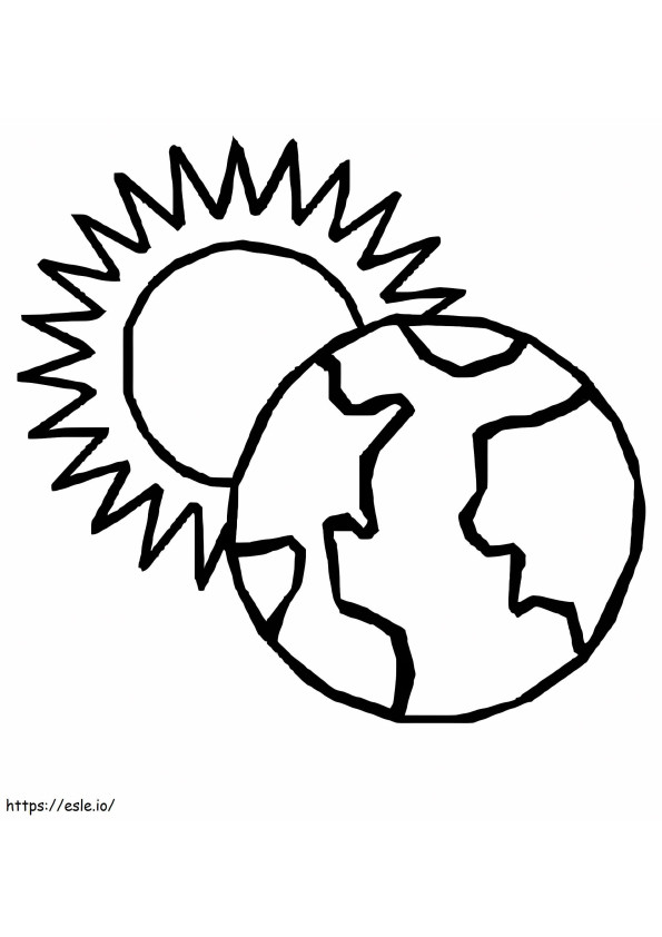 Het tekenen van de aarde en de zon kleurplaat
