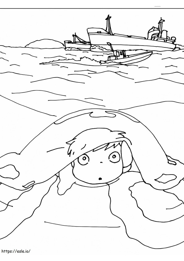 Adorable Ponyo coloring page
