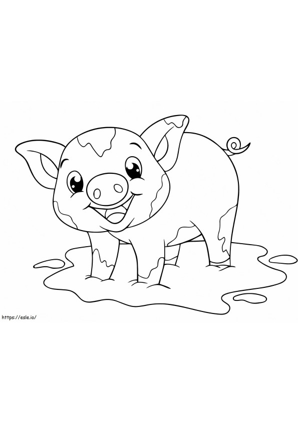 El cerdo bebé está sonriendo para colorear