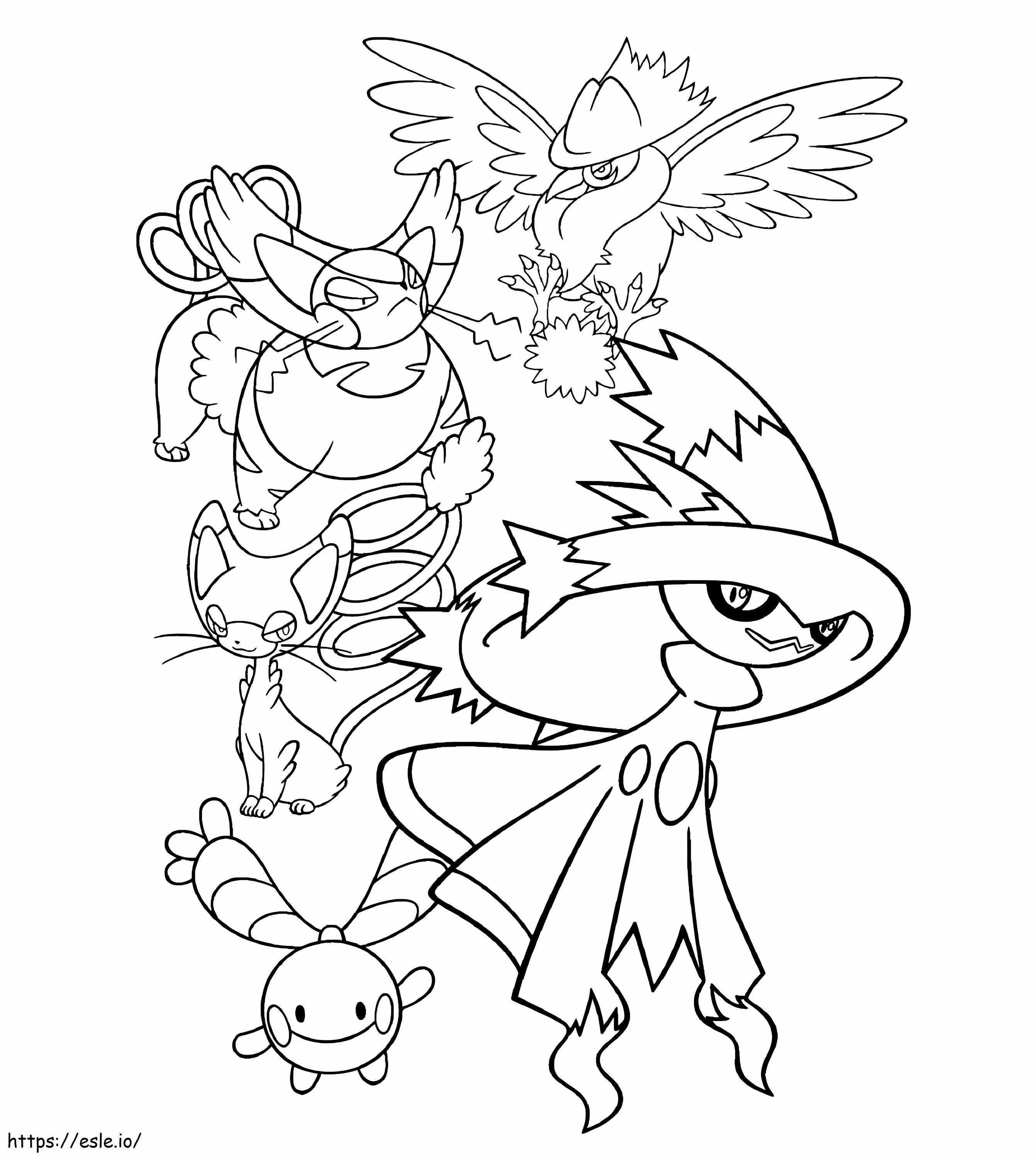 Purugly és más Pokemon karakterek kifestő