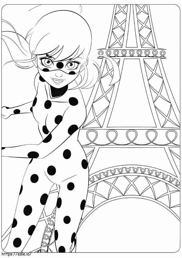 Joaninha em escala com a Torre Eiffel para colorir