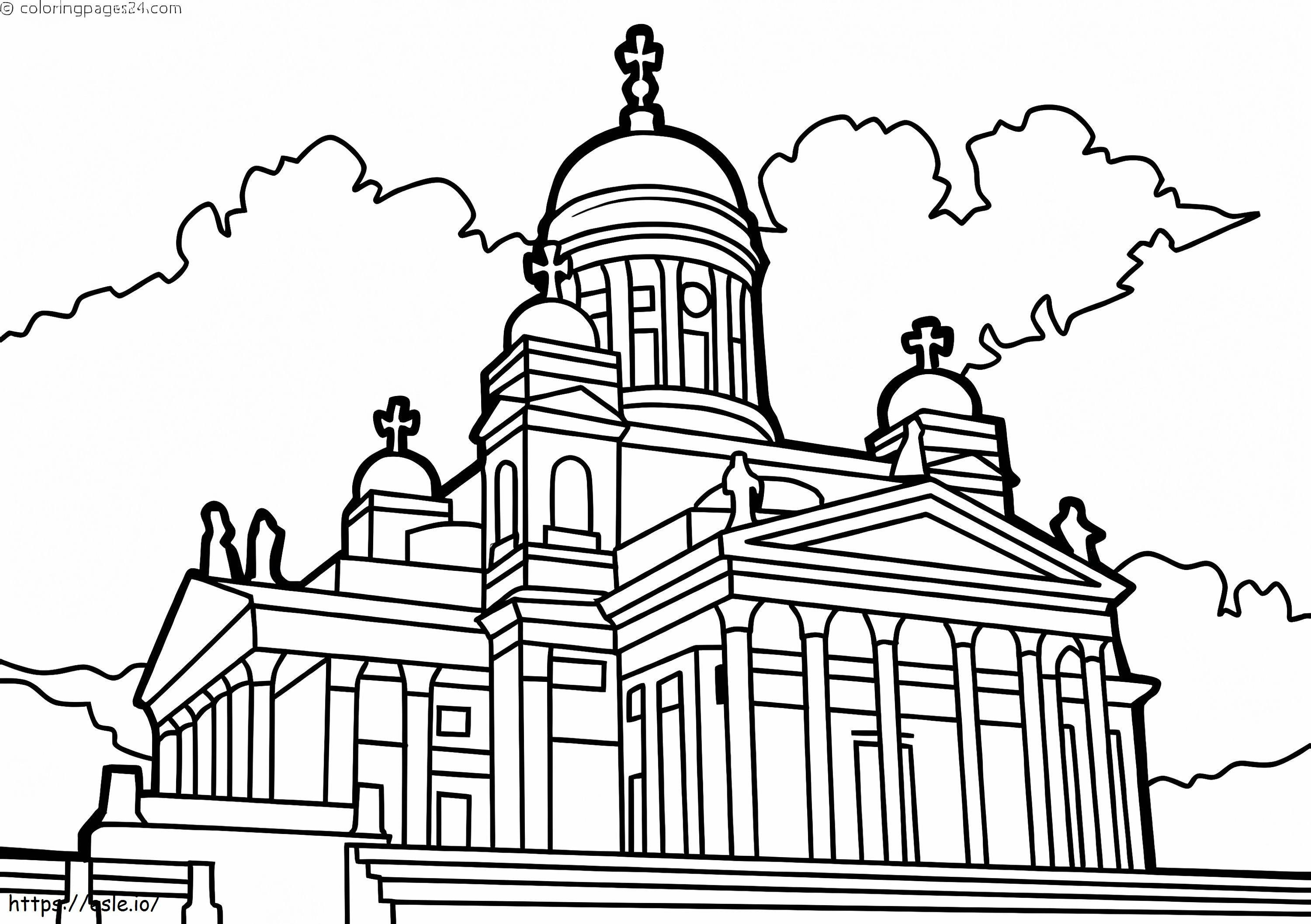 Coloriage Cathédrale d'Helsinki de Finlande à imprimer dessin