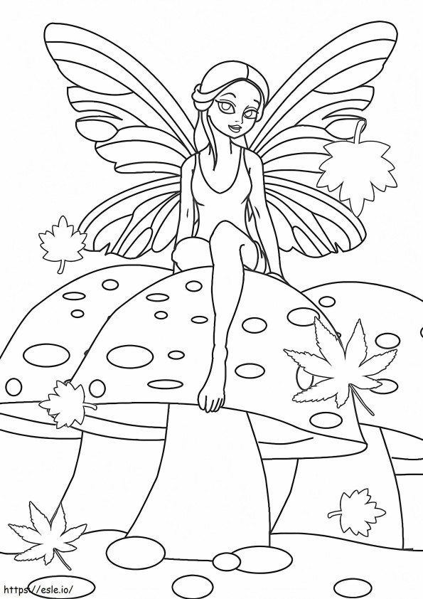 Fairy Sitting On Mushroom coloring page