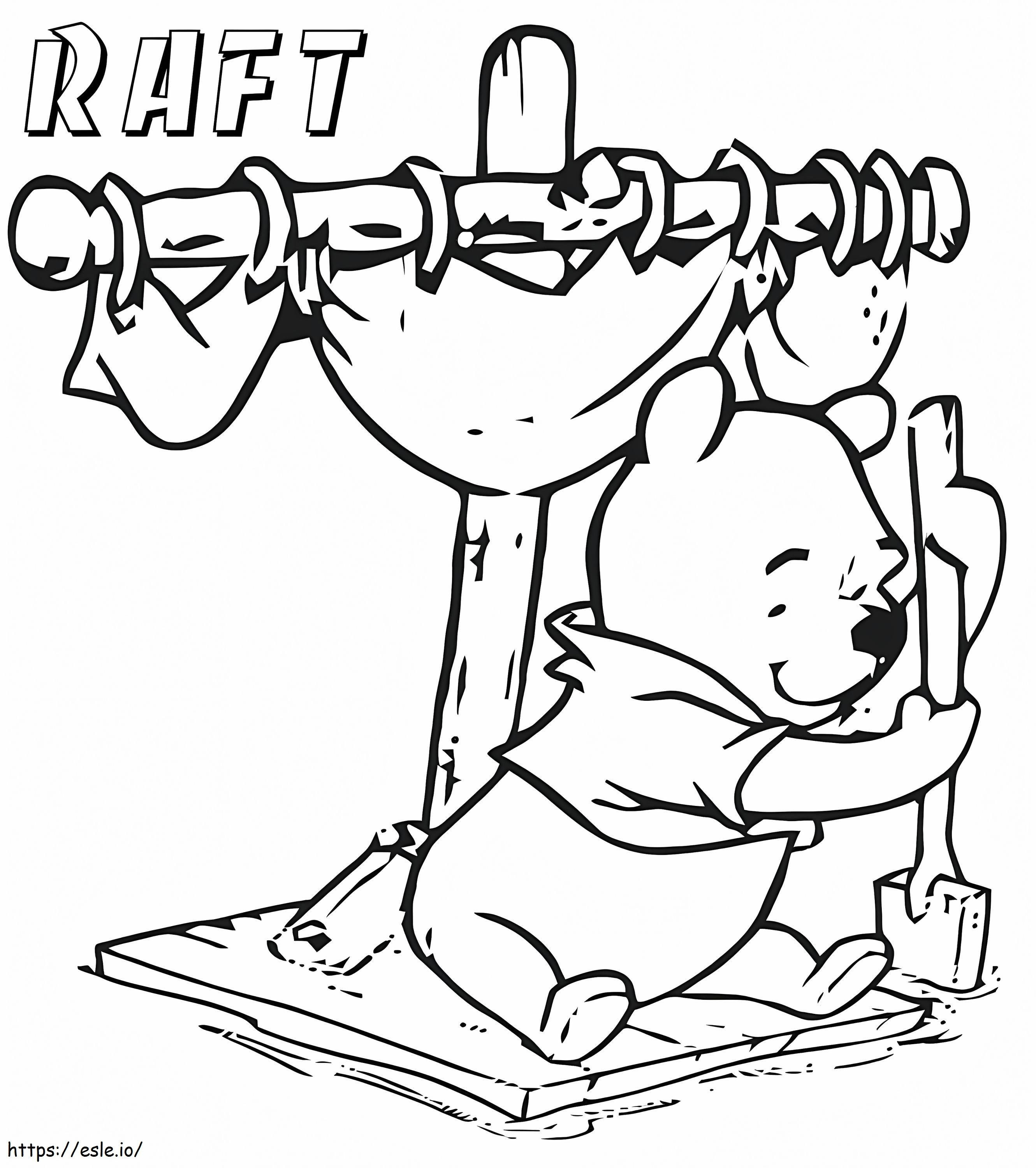 Pooh On Raft coloring page
