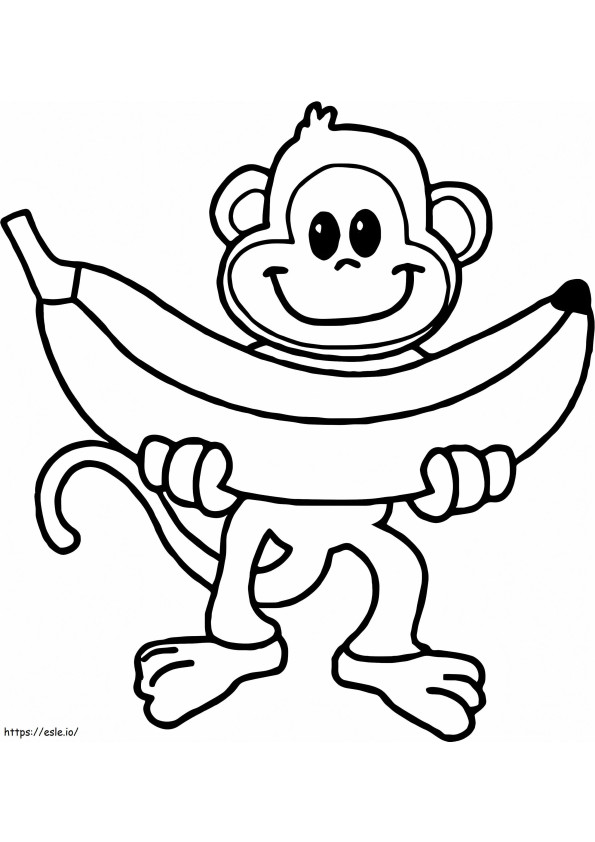 Mono sosteniendo un plátano grande para colorear