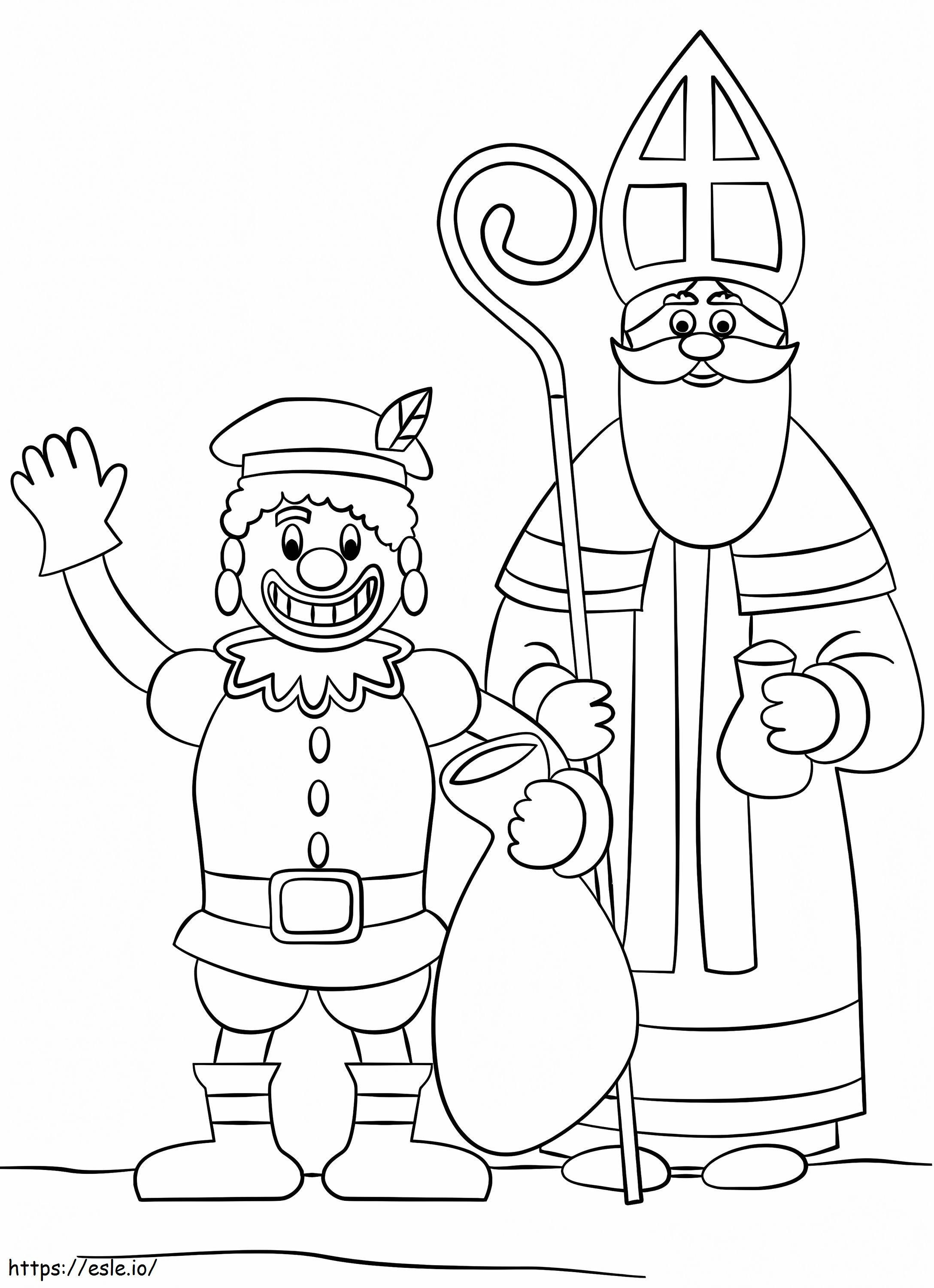 Zwarte Piet dan Santo Nikolas Gambar Mewarnai