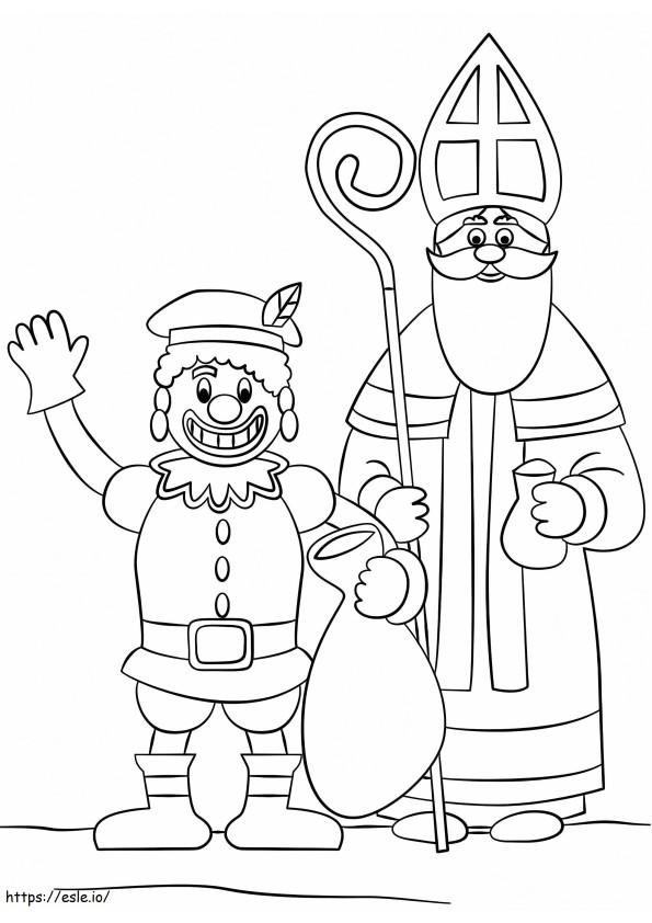 Zwarte Piet dan Santo Nikolas Gambar Mewarnai