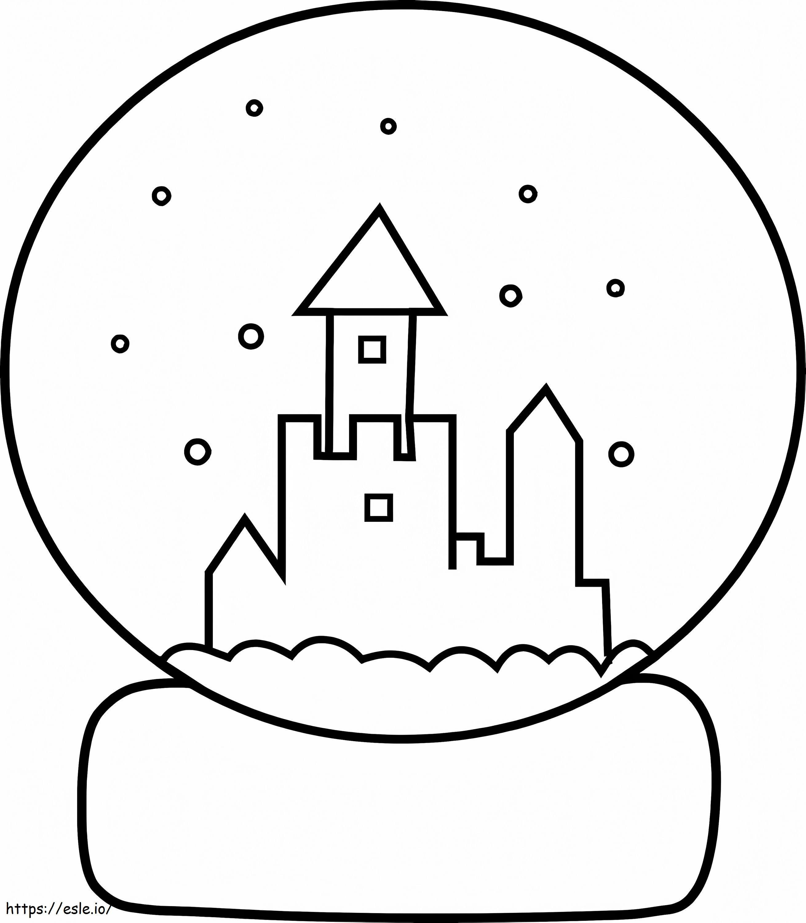 Castillo de invierno en globo de nieve para colorear