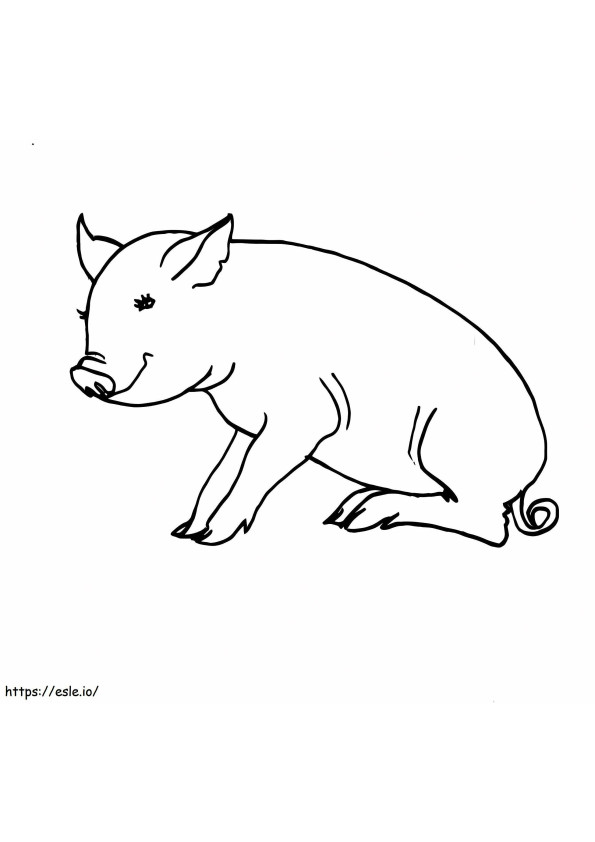 Coloriage Le cochon est assis à imprimer dessin