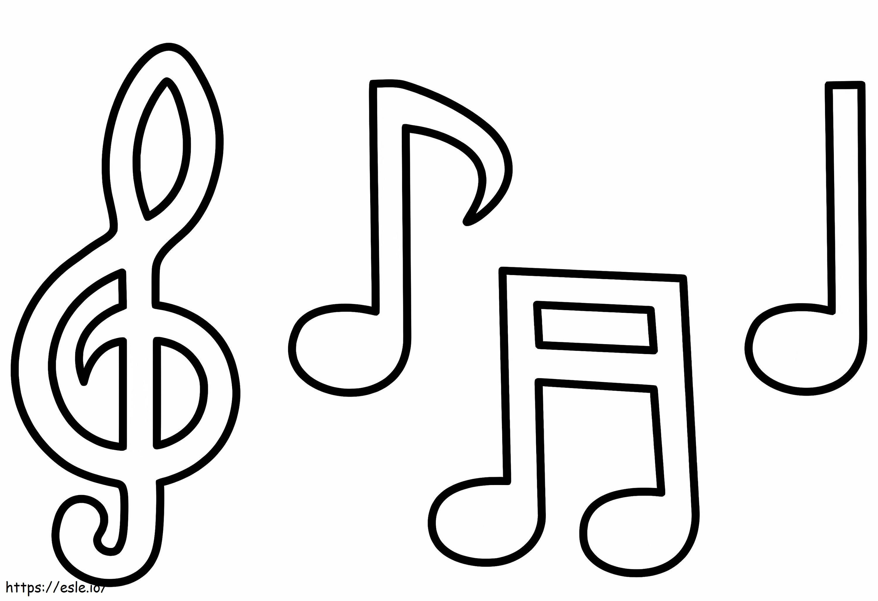 Notas musicales simples para colorear