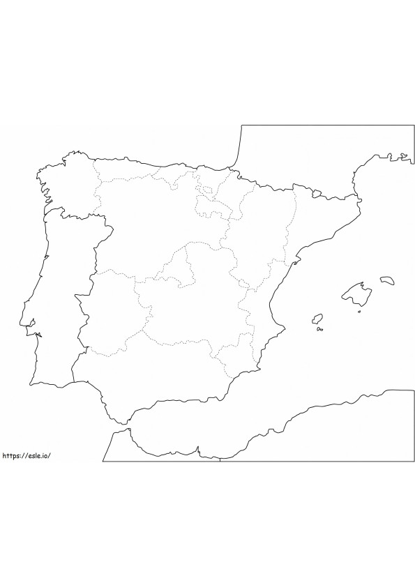 Immagine stampabile in HD della mappa muta della Spagna da colorare