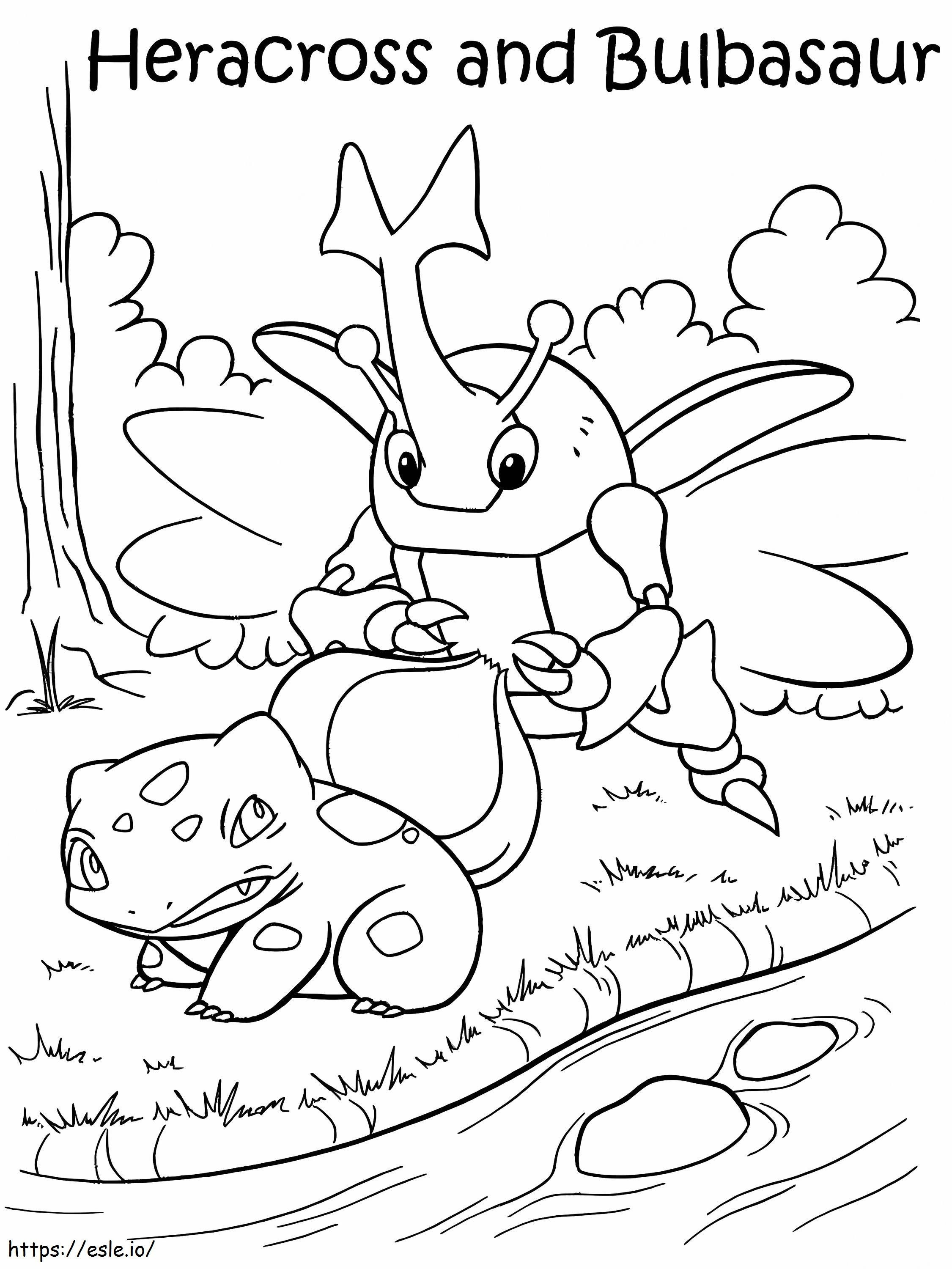 Coloriage Bulbasaur et Pokémon Heracross à imprimer dessin