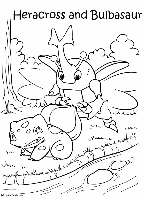 Bulbasaur ja Heracross Pokemon värityskuva