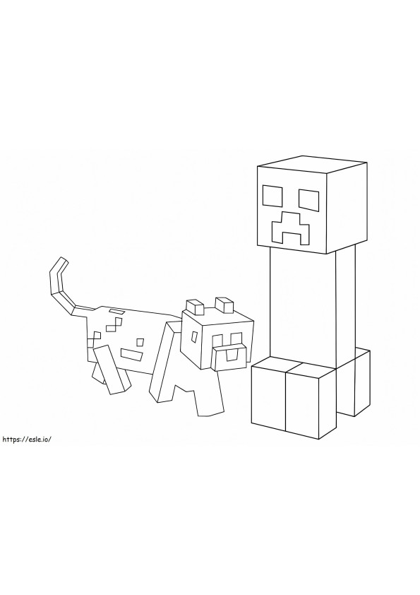 Coloriage Creeper et chien dans Minecraft à imprimer dessin