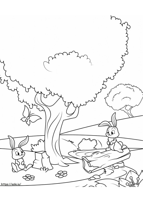 Rabbits Under The Tree coloring page
