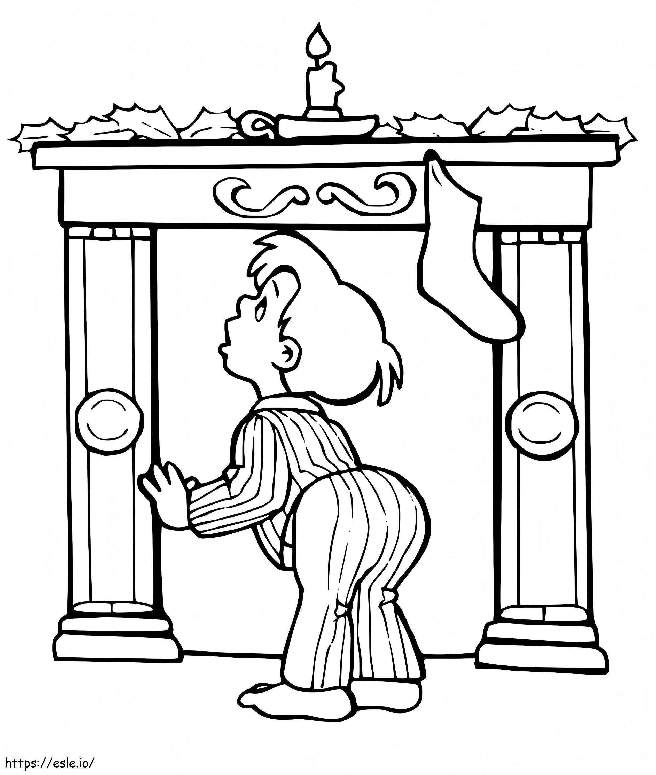 Boy And Fireplace coloring page