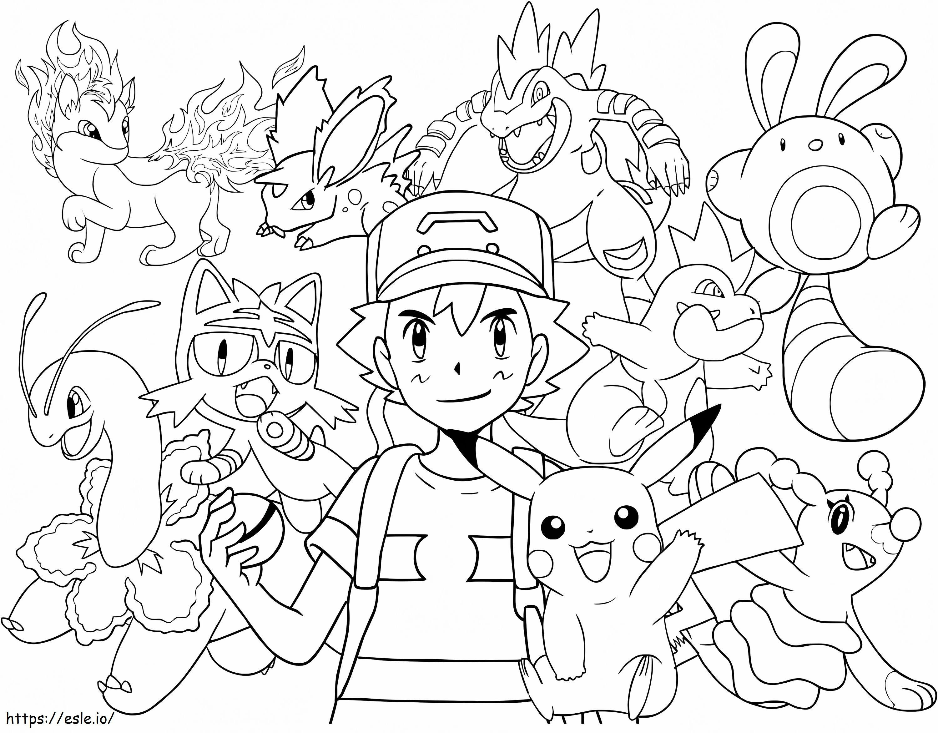 Coloriage Ash Ketchum et Pokémon à imprimer dessin