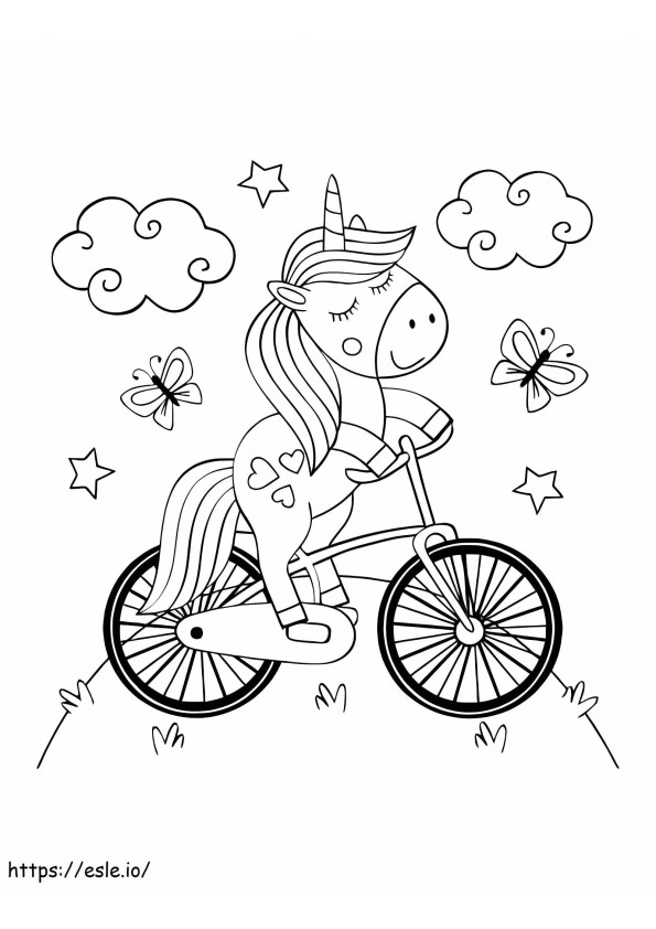 Magical Unicorn Riding Bike coloring page