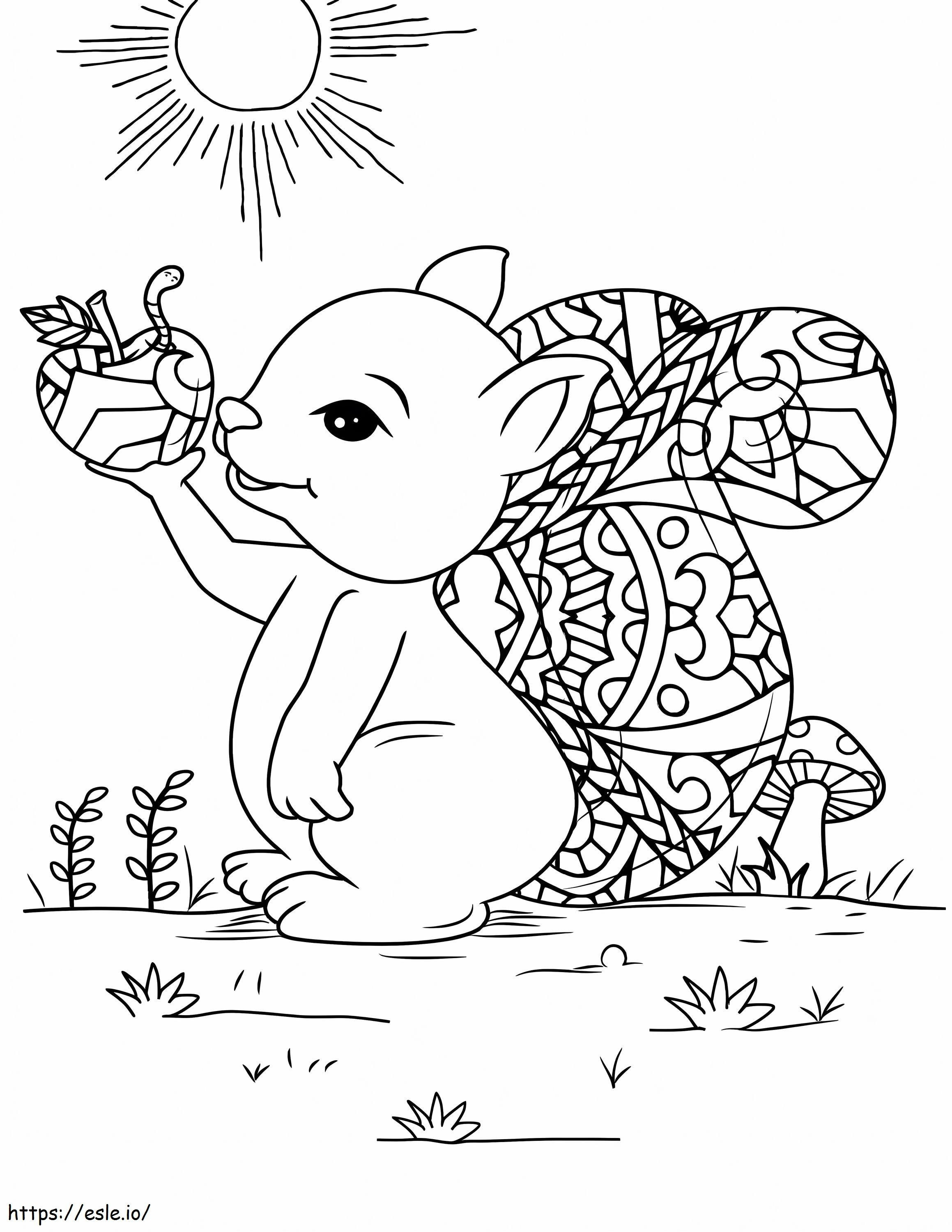 Squirrel With An Apple coloring page