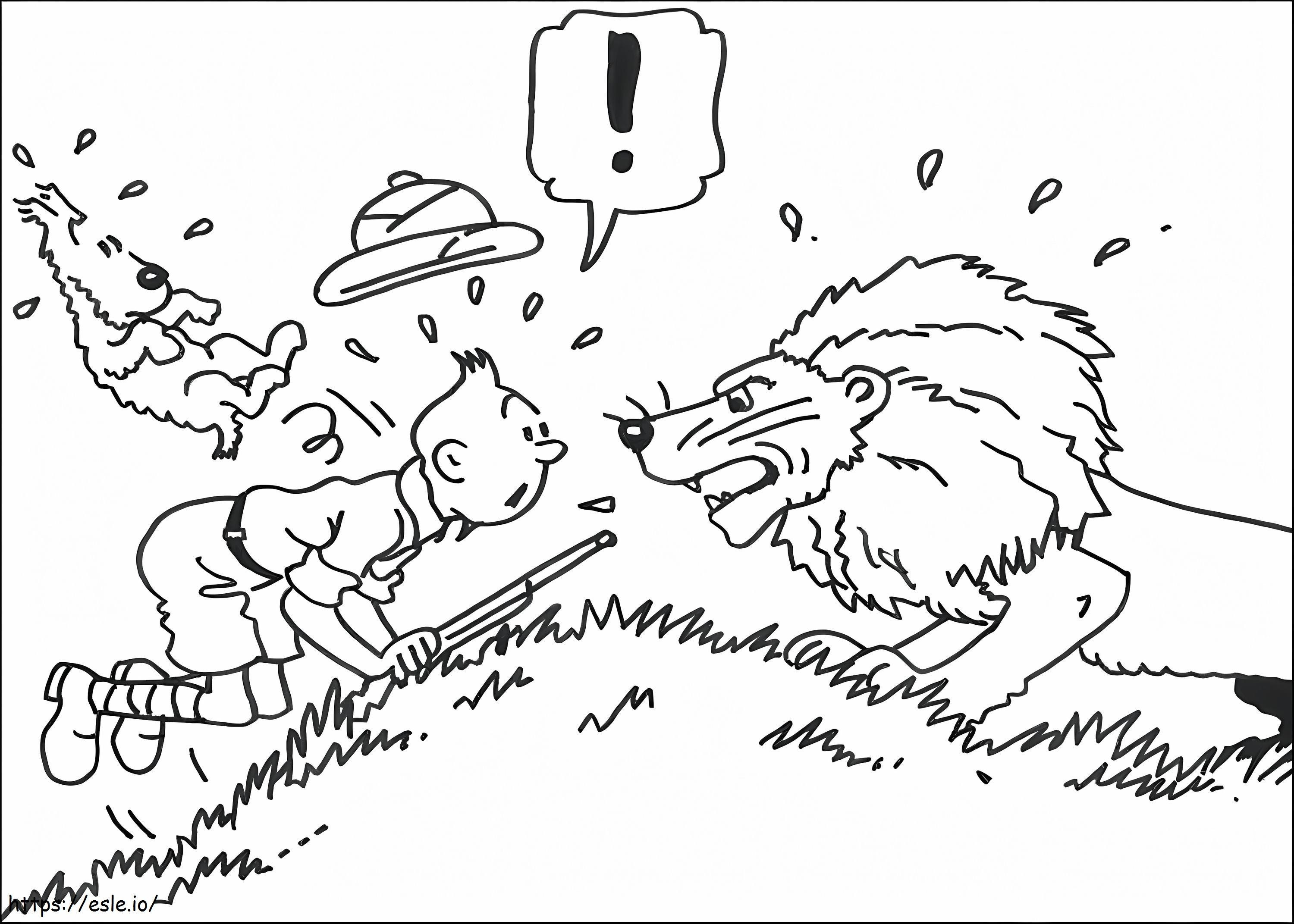 Coloriage Tintin et le lion à imprimer dessin