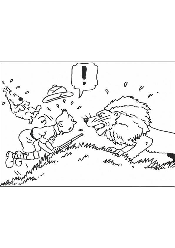 Tintin And Lion coloring page