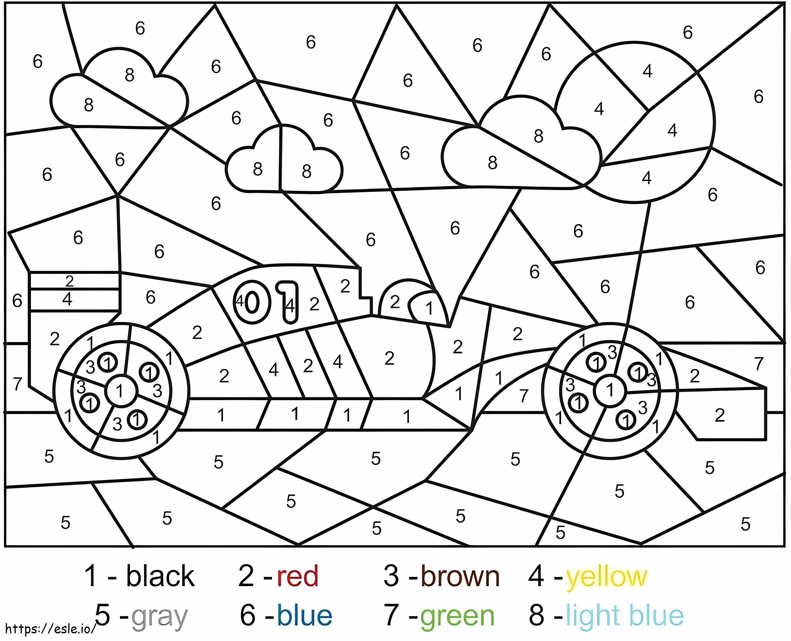 Raceauto kleur op nummer kleurplaat kleurplaat