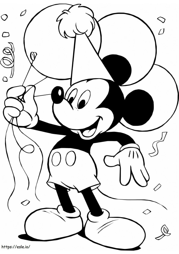 Mickey Mouse op verjaardagsfeestje kleurplaat