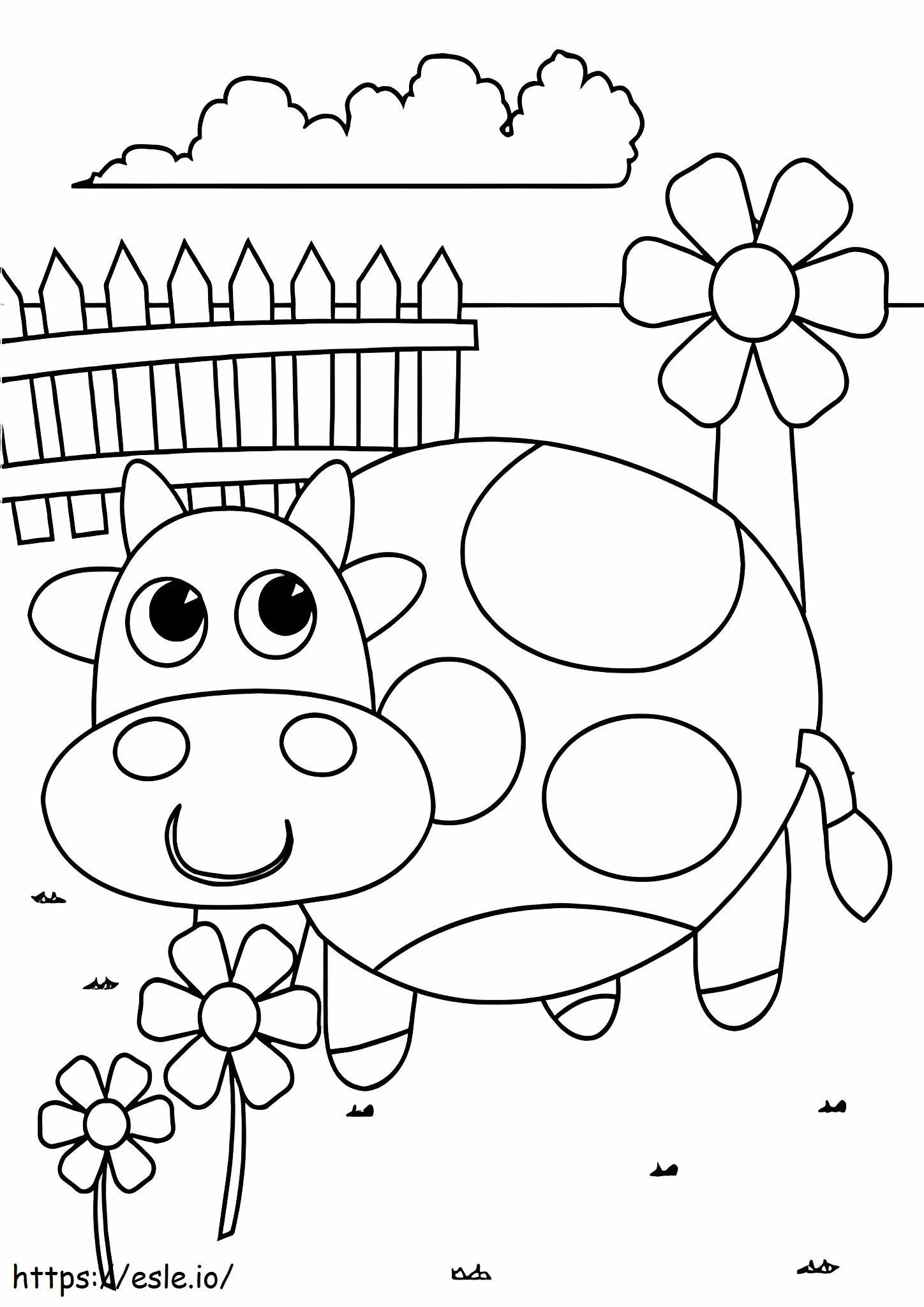 Coloriage Vache souriante Kawaii à imprimer dessin