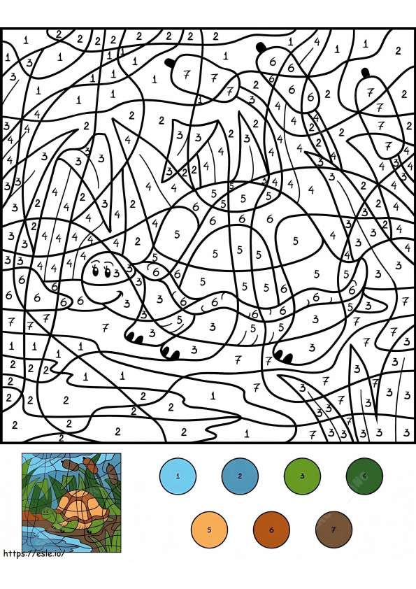 Cor da tartaruga por número para colorir