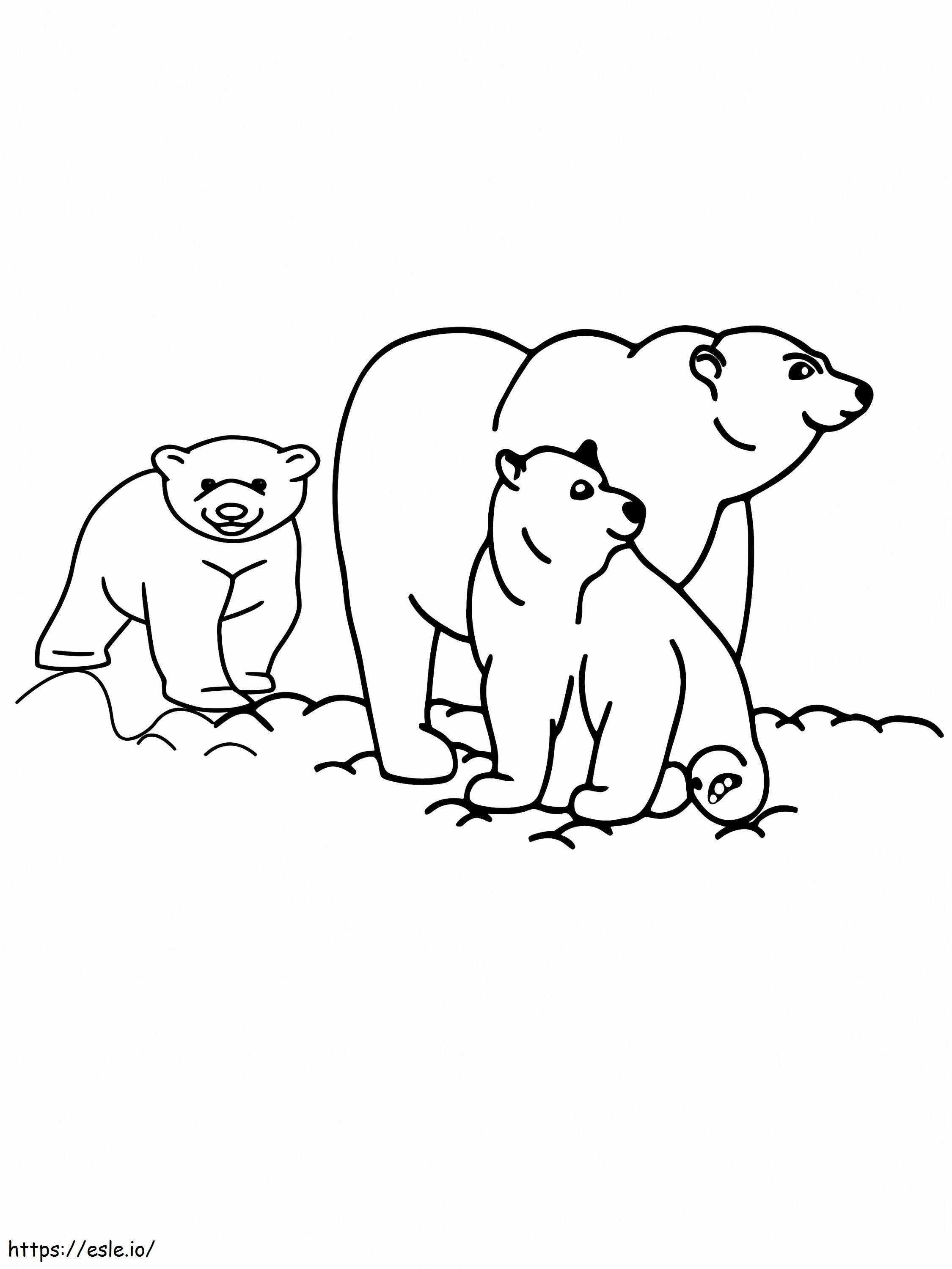 ママクマとかわいい子たちの北極の動物たち ぬりえ - 塗り絵