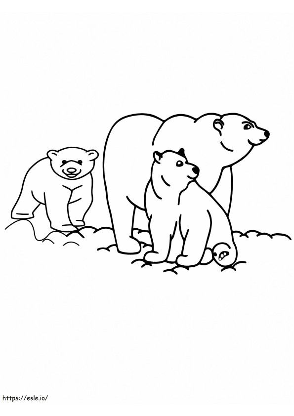 Coloriage Maman Ourse et petits mignons Animaux de l'Arctique à imprimer dessin