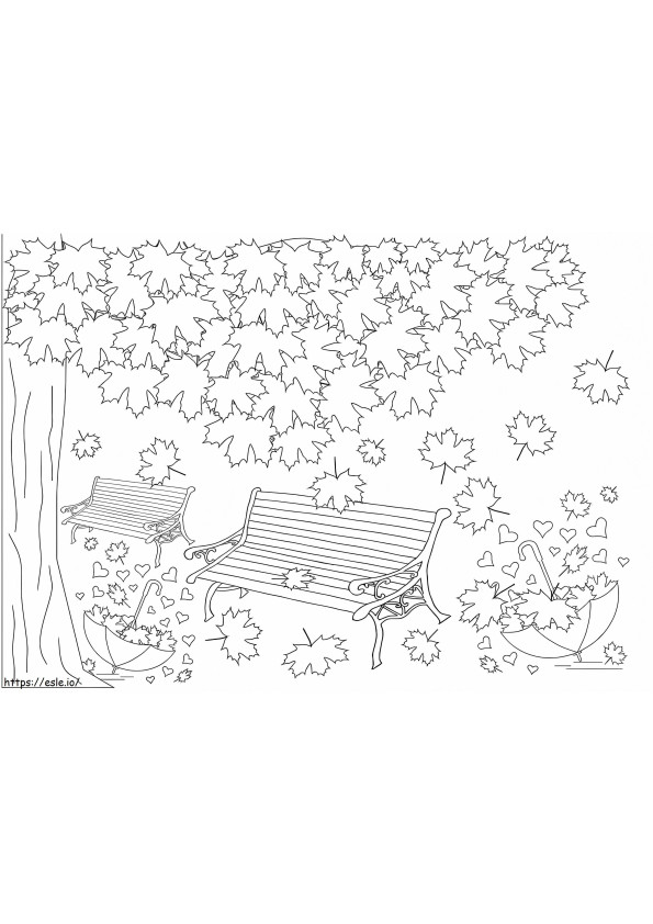 Coloriage Arbre avec feuilles et chaise en automne à imprimer dessin