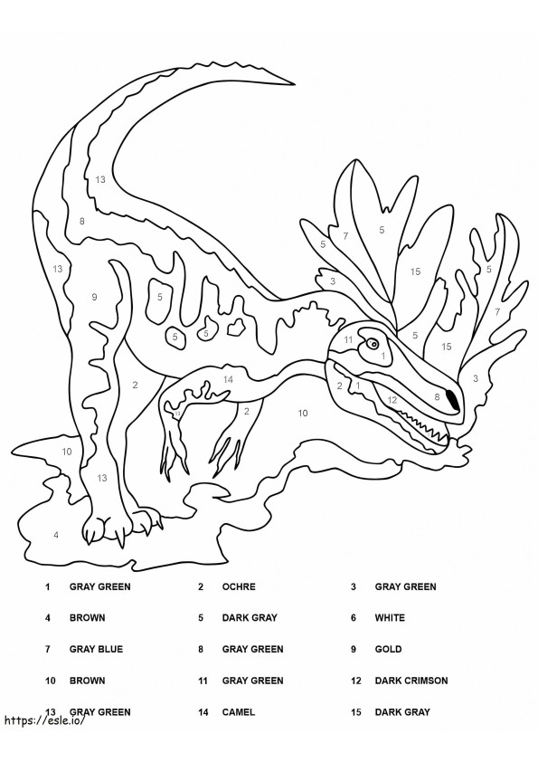 Coloriage Couleur par numéro de dinosaure allosaure à imprimer dessin