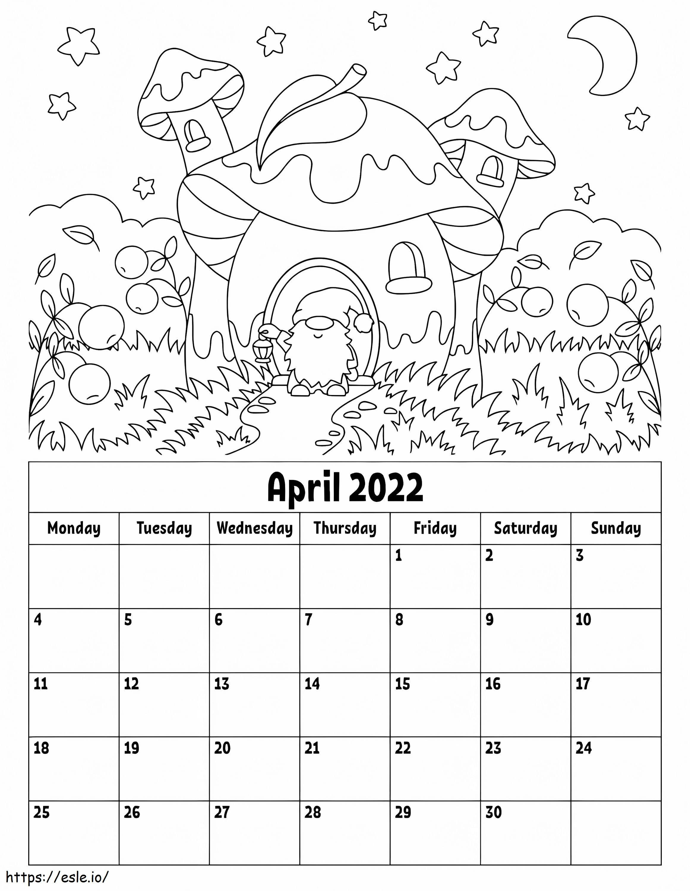 Huhtikuun 2022 kalenteri värityskuva