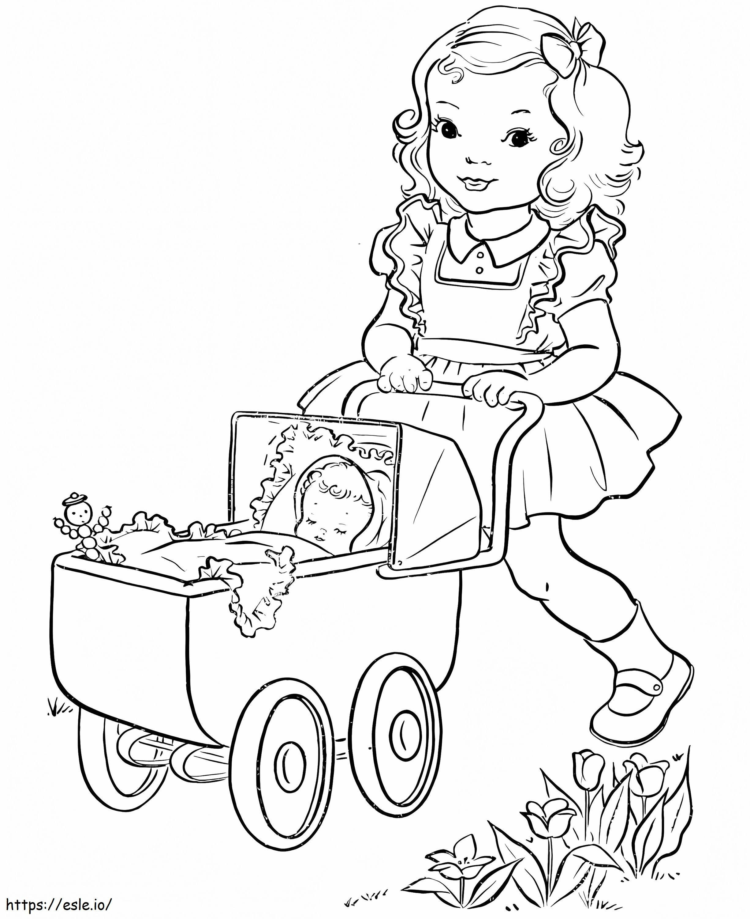 Desenho para colorir de um bebê no carrinho para colorir