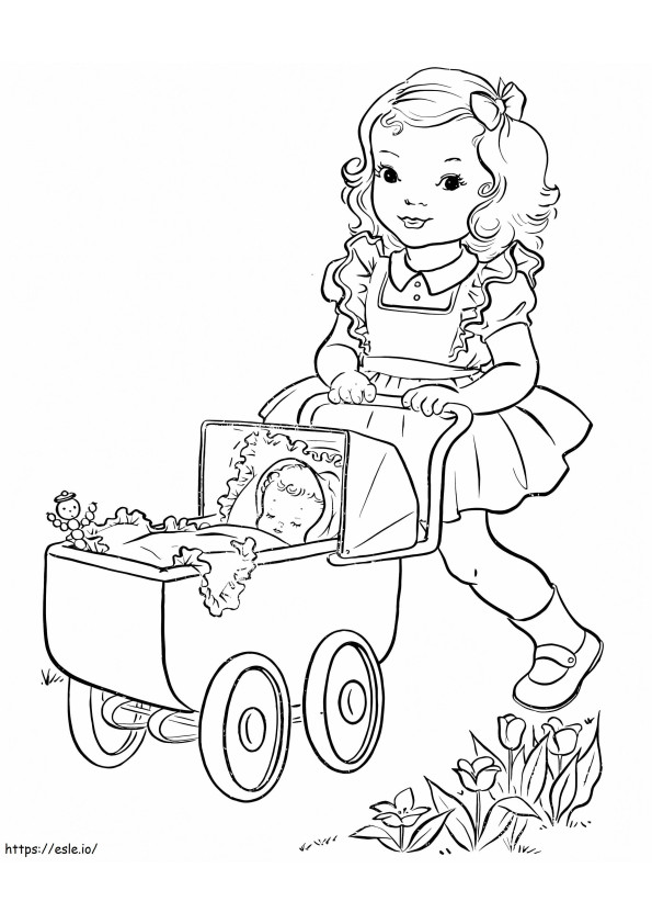Desenho para colorir de um bebê no carrinho para colorir
